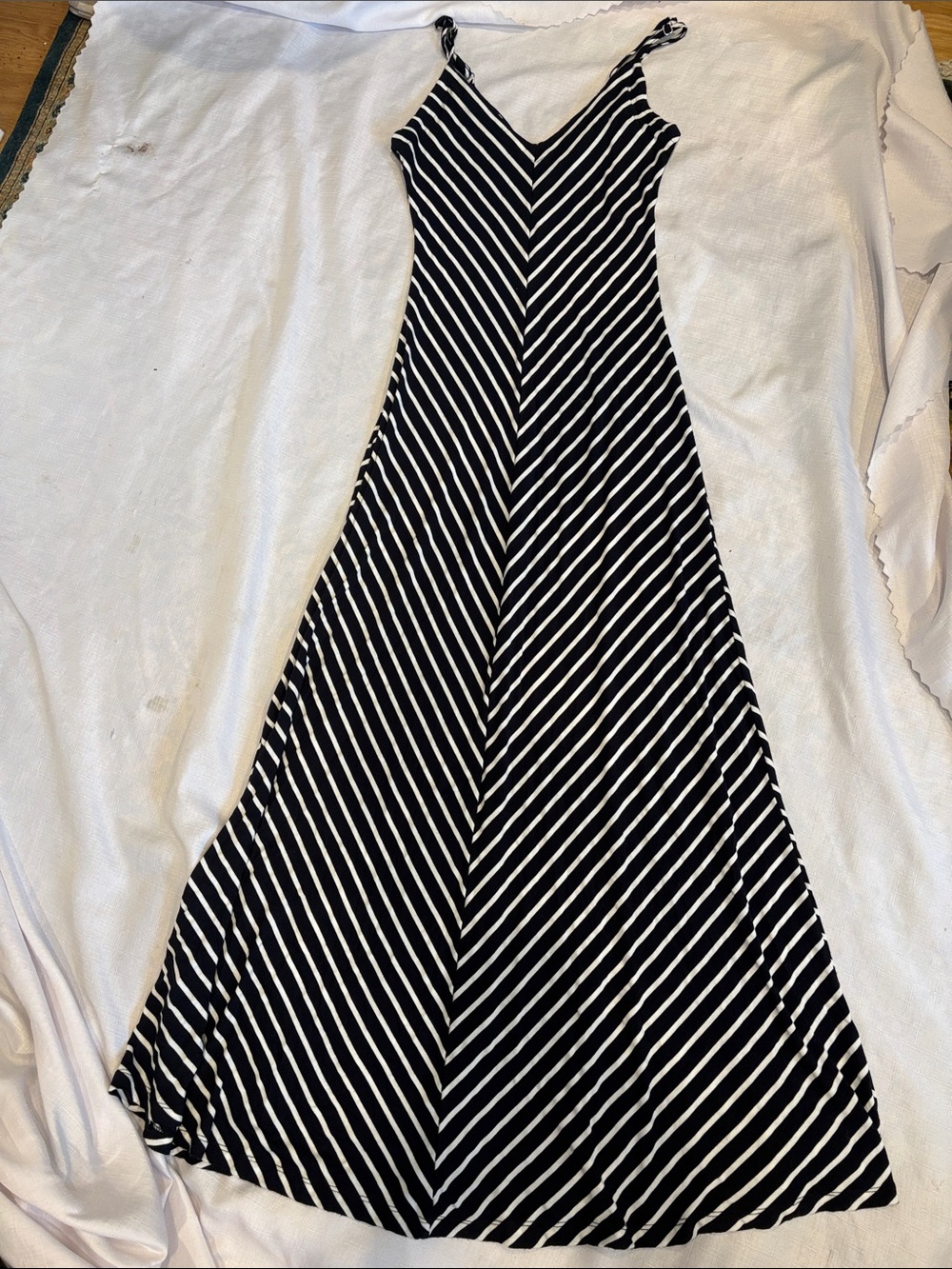 iris navy and White Diagonal Stripe Maxi Dress